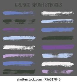Modern watercolor daubs set, paint brush stroke grunge collection, cool ink stains band. Graphic design color scheme samples. Paintbrushes, paint or ink traces, watercolor splashes design elements.