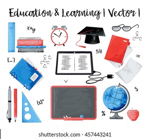 Modern Watercolor Design Vector Illustration, Concept Of Education And Learning