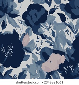 Modern Watercolor Flower Pattern navy Back