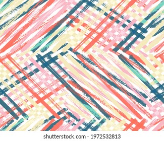 Modern watercolor pattern vector illustration. Brush strokes stripes multicolor canvas. Gouache paint grunge wallpaper.