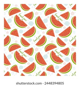 Modern watermelon seamless pattern. Pieces of juicy watermelon and a piece of ice. Wrapping paper, textile, vector illustration