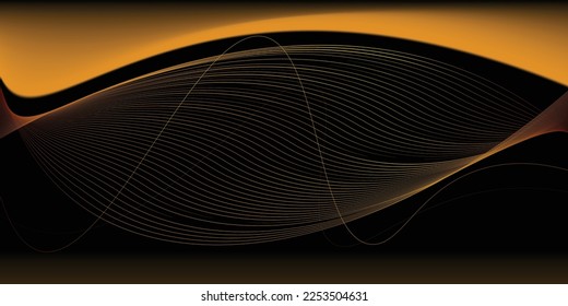 Fondo abstracto del degradado de oro negro de onda moderna. Decoración abstracta, patrón de línea dorada,