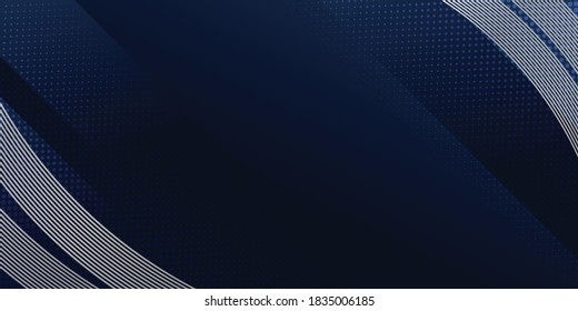 Moderne Wellenkurve abstrakter Präsentationshintergrund. Luxus-Papier-Schnitthintergrund. Abstrakte Dekoration, silbernes Muster, Halbtongradienten, Vektorgrafik. dunkelblauer Hintergrund