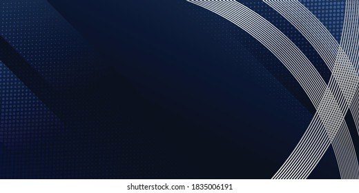 Fondo de presentación abstracto de la curva de onda moderna. El fondo del papel de lujo cortado. Decoración abstracta, patrón plateado, gradientes de medio tono, ilustración vectorial. Fondo azul oscuro