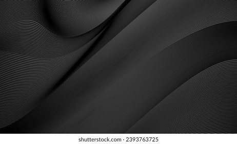 Modern wave curve abstract presentation background. Black abstract background design with wavy line. Premium stripe texture for banner, business backdrop. Dark vector template.