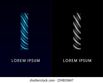 I ,modern wave  font ,designed using blue and black line on dark background, concept move, wave, water, freestyle, zebra line, fantasy ,logo, symbol, icon, graphic, vector.