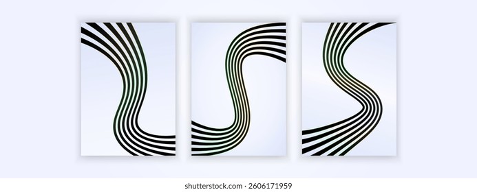 Modern wave line cover set with black and colored lines, geometric style, minimalist, simple and attractive
