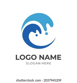 modern wave logo concept with flat blue color style