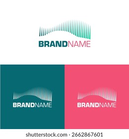 Diseño Moderno Del Logotipo De La Onda Con Las Líneas De La Vertical Y La Tipografía Doble Del Color Para La Identidad De La Marca