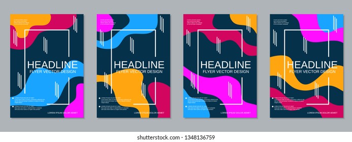 Modern waves business flyer, booklet, brochure cover vector design templates collection. A4 format