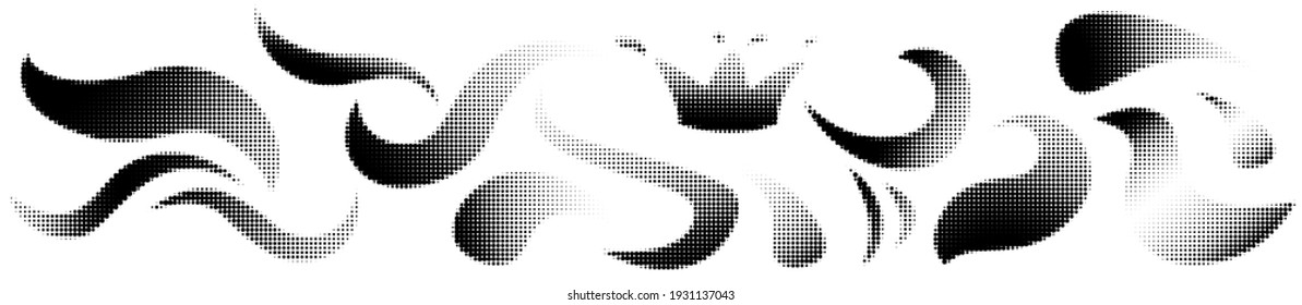 Modern waves halftone set. Grunge texture. White background