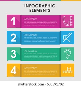 Modern waves infographic template. infographic design with waves icons includes pool, ear, no sound. can be used for presentation, diagram, annual report, web design.