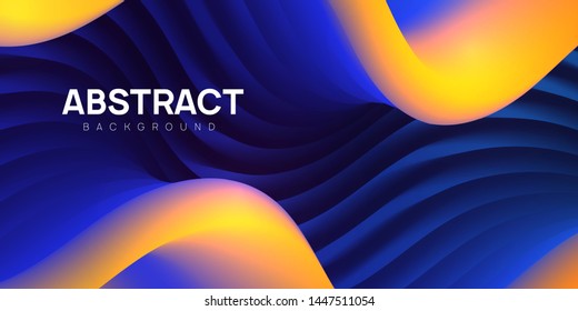 Modern wavy abstract background in blue and yellow colors. Colorful 3d liquid shapes, flow banner, brochure, web page. Fluid vector illustration.
