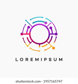 Modern Wavy Abstract Circle Technology logo template, Wire Tech logo designs vector, Logo symbol icon