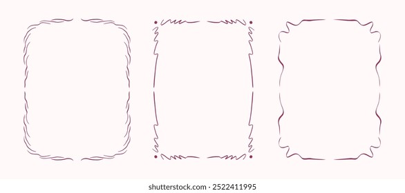Modern wavy hand-drawn frames with curved lines in an abstract and minimalist style. Set of decorative vector frames for invitations, cards, posters, and digital designs