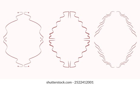 Modern wavy hand-drawn frames with curved lines in an abstract and minimalist style. Set of decorative vector frames for invitations, cards, posters, and digital designs