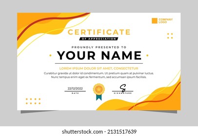 modern wavy orange shape certificate template vector