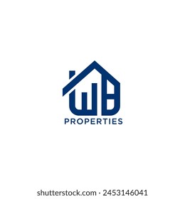 modern WB letter real estate logo in linear style with simple roof building