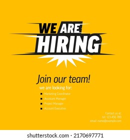 Modern We are hiring minimalistic flyer banner header social media post template - light yellow version with big lettering