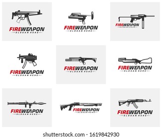 Modern Weapon collection vector, Gun logo template, Illustration