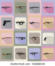 modern weapon firearms flat icons vector illustration isolated on background