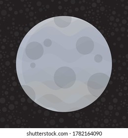 Modern weather icon design with curves and gradients. Vector illustration of full moon with crates and gray texture at night against dark background with visible stars.