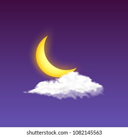 Modern weather icon. Meteorology symbol. Color Vector illustration for mobile app, print or web. Moon or crescent on the cloud.