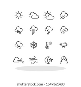 Modern Weather Icon Set In Flat Style. Weather Forecast Symbols For Your Web Site Design, Logo, App, UI Vector EPS 10.