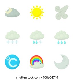 Modern weather icons set. Cartoon set of 9 modern weather vector icons for web isolated on white background