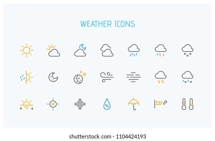 Modern weather icons set. Flat vector symbols