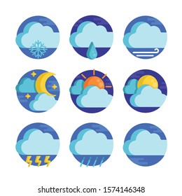 Modern weather icons set. Flat vector symbols on white background. 