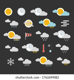 Iconos climáticos modernos. Símbolos vectoriales planos sobre fondo oscuro