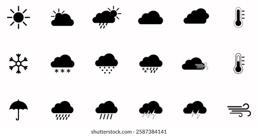 Modern weather icons set. Flat vector symbols on white background.	