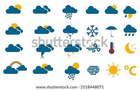 Modern weather icons set. Flat vector symbols on white background.
