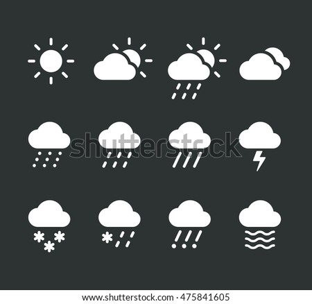Modern weather icons set. Flat vector icons on dark background.