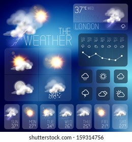 Modern Weather symbols and Interface design. Vector illustration.