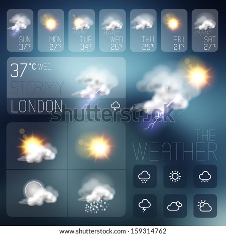 Modern Weather symbols and Interface design. Vector illustration.