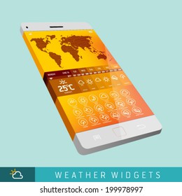 Modern Weather Widget Symbols and Interface Design. Vector illustration. Set of weather icons for web and mobile. Flat design easy editable for your design.