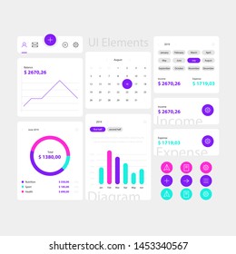 Modern web and app ui elements template. Minimal web interface with navigation, buttons, icons for use on the site. Daily ui