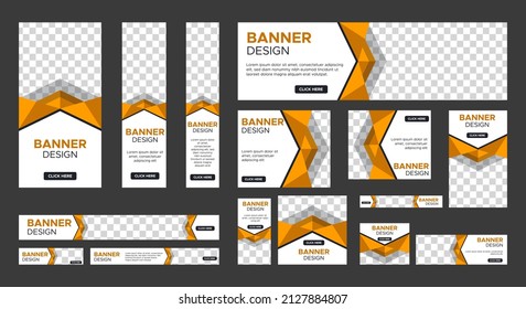 Modern Web banner ad set template. White and yellow. Editable shapes. vertical, horizontal, square with standard size website ad. 