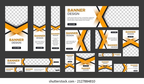 Modern Web banner ad set template. White and yellow. Editable shapes. vertical, horizontal, square with standard size website ad. 