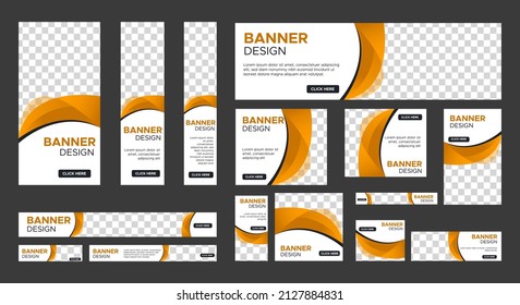 Modern Web banner ad set template. White and yellow. Editable shapes. vertical, horizontal, square with standard size website ad. 