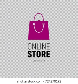 Modern web banner Online Store with fashionable handbag and footwear. Concept online shopping. Vector illustration on transparent background.