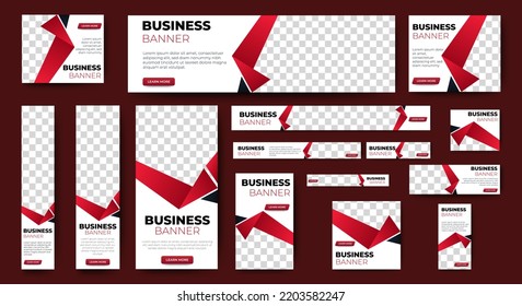 Modern web banner set with standard size and place for photos. Business ad banner. Vertical, horizontal and square template