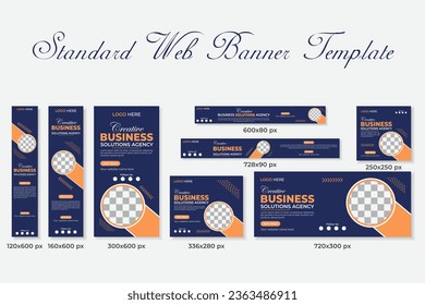 Modern Web banner set of standard size with a place for photos. Gradient color Corporate ads banner template. Verticle, horizontal  Square.Social Media Cover ads banner, flyer, invitation card. 