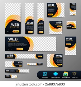 Modernes Webbanner-Template Set, Webbanner mit horizontalem Header, Hintergrund des Cover-Headers für das Webseitendesign. Einsatzbereit für Mehrzweck-Anwendungen
