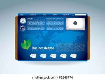 Modern web browser interface template with video player and world
