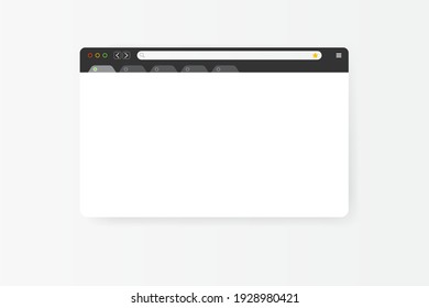 Modern web browser window design isolated on white background. Web window screen mockup with shadow. Internet empty web landing page concept with search bar and buttons. Vector illustration