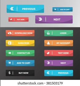 Modern web buttons flat design with square style and line sparate