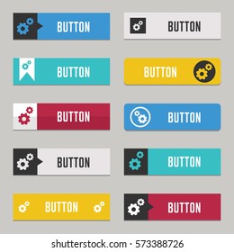 Modern web buttons flat design with square style place for text and icon. Multicolor set